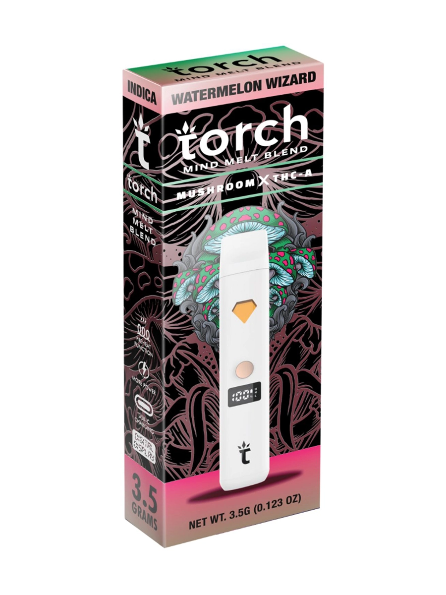 Magic Mushrooms Watermelon Wizard Torch Mind Melt Mushroom x THC-A Blend White Series Vape 3.5G