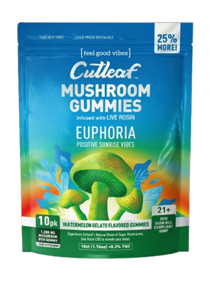 Magic Mushrooms Watermelon Gelato Cutleaf Euphoria Mushroom Gummies 1000mg 10ct