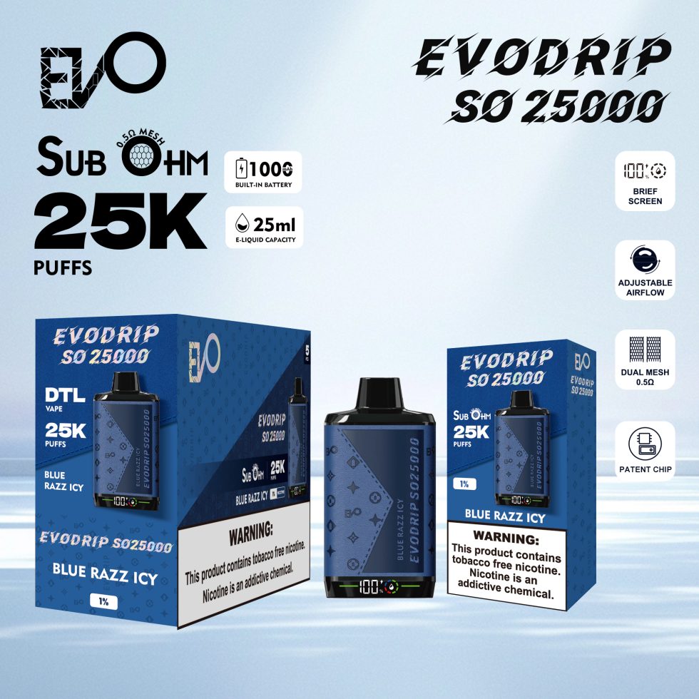BLUE BLUE RAZZ ICY EVODRIP SO25000 DISPOSABLE 5-PACK